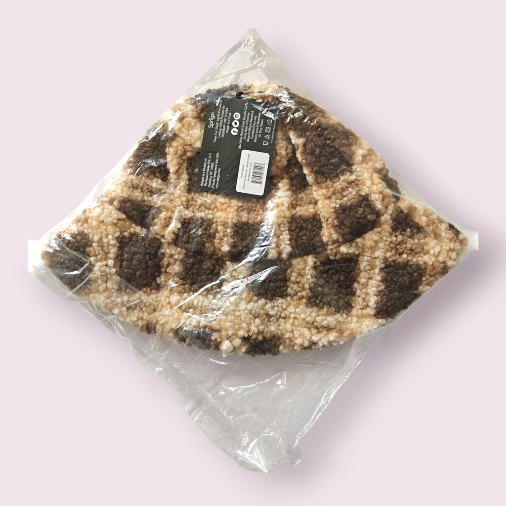 Sprigs Brown Faux Fur Checkered Bucket hat